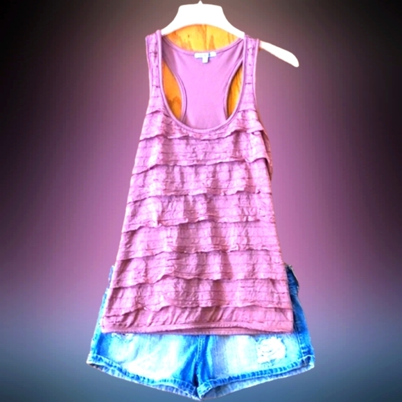 2 pc Set Charlotte Russe Ruffled Racer Top (M) & Hint Cuffed Denim Shorts Size 9 - Picture 1 of 16